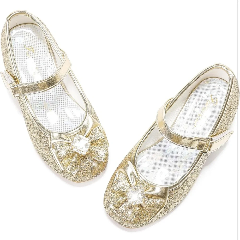 Sparkly Gold Kids Shoes with Bow
